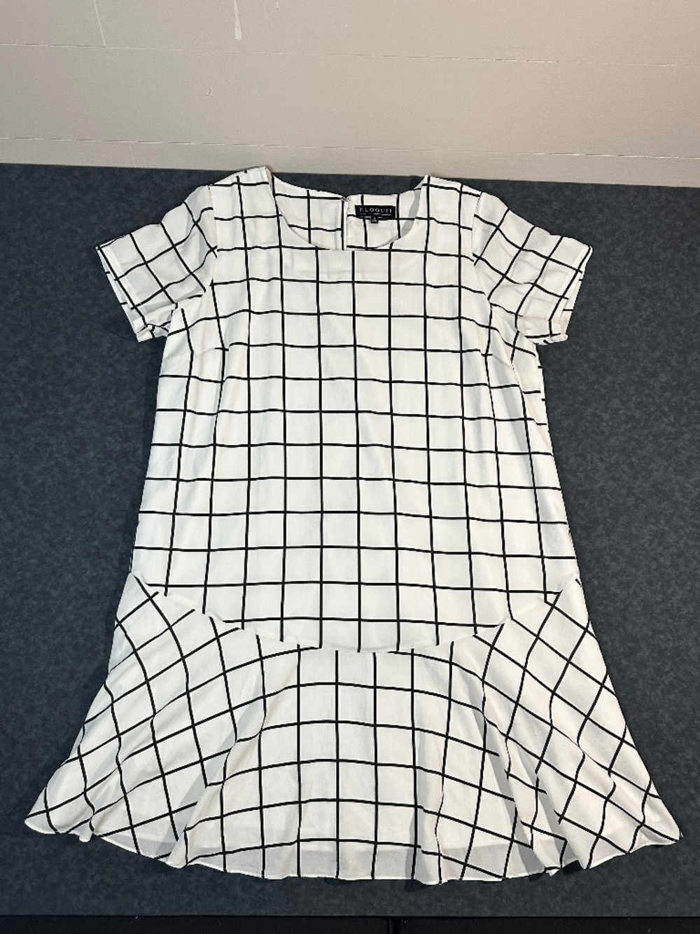 Eloquii White and Black Grid Print Drop Waist Dress Size 20